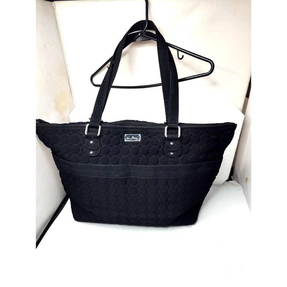 Vera Bradley Black Quilted Microfiber Large Tote Diaper Bag 16”x 12.5”x 7”